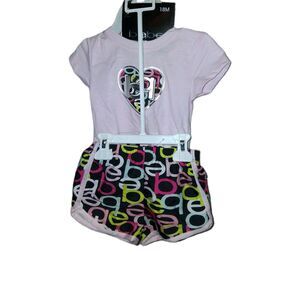 Bebe Sport 2 Piece Set Pink Shirt And Black Logo Shorts 18 Months New Cute